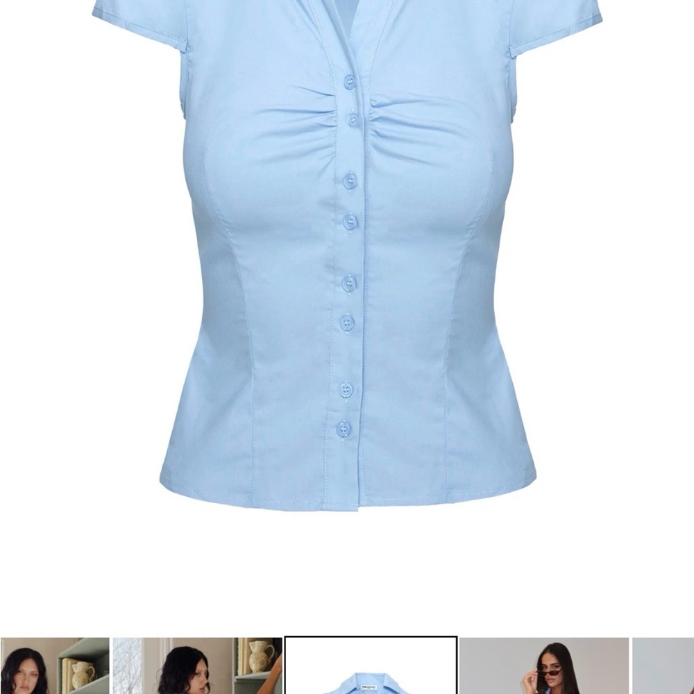 Princess Polly Light Blue Short Sleeve Button-Front Blouse